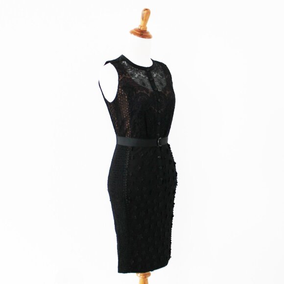 NEW Byron Lars Beauty Mark Gisella Lace & Button Classic Black Sheath Dress, 0P - Picture 2 of 14
